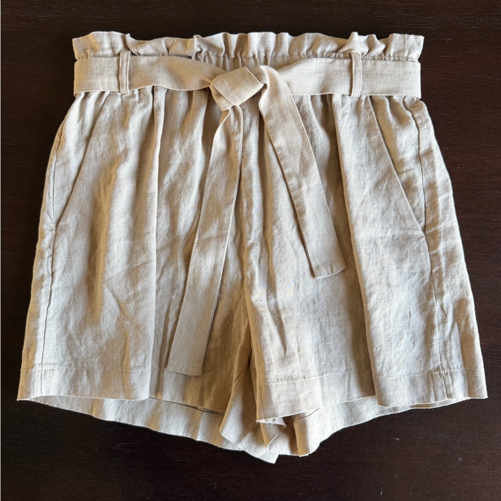 & Other Stories High Waist Tan Linen Shorts